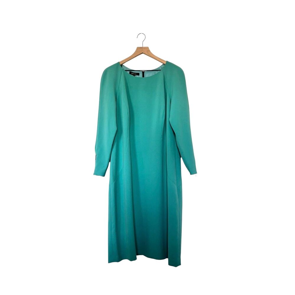 Lafayette 148 New York Long Sleeve Midi Shift Dress Turquoise Size 16 NWT